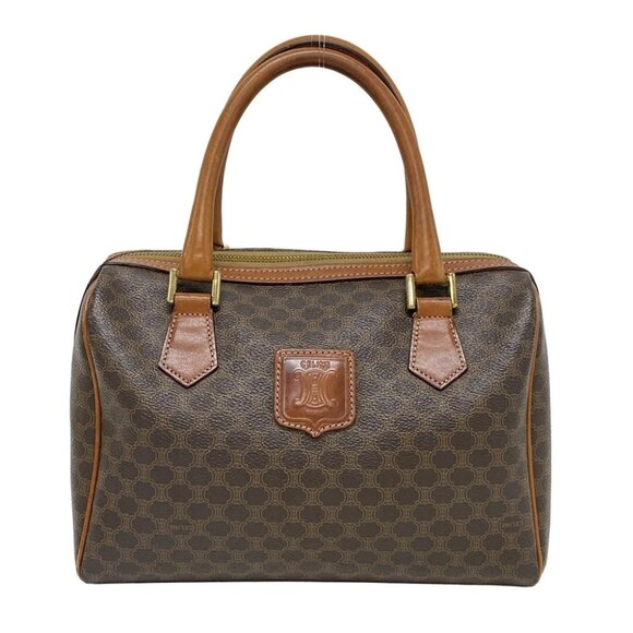 Auth CELINE Macadam Dark Brown Brown PVC Leather Handbag - Picture 1 of 12